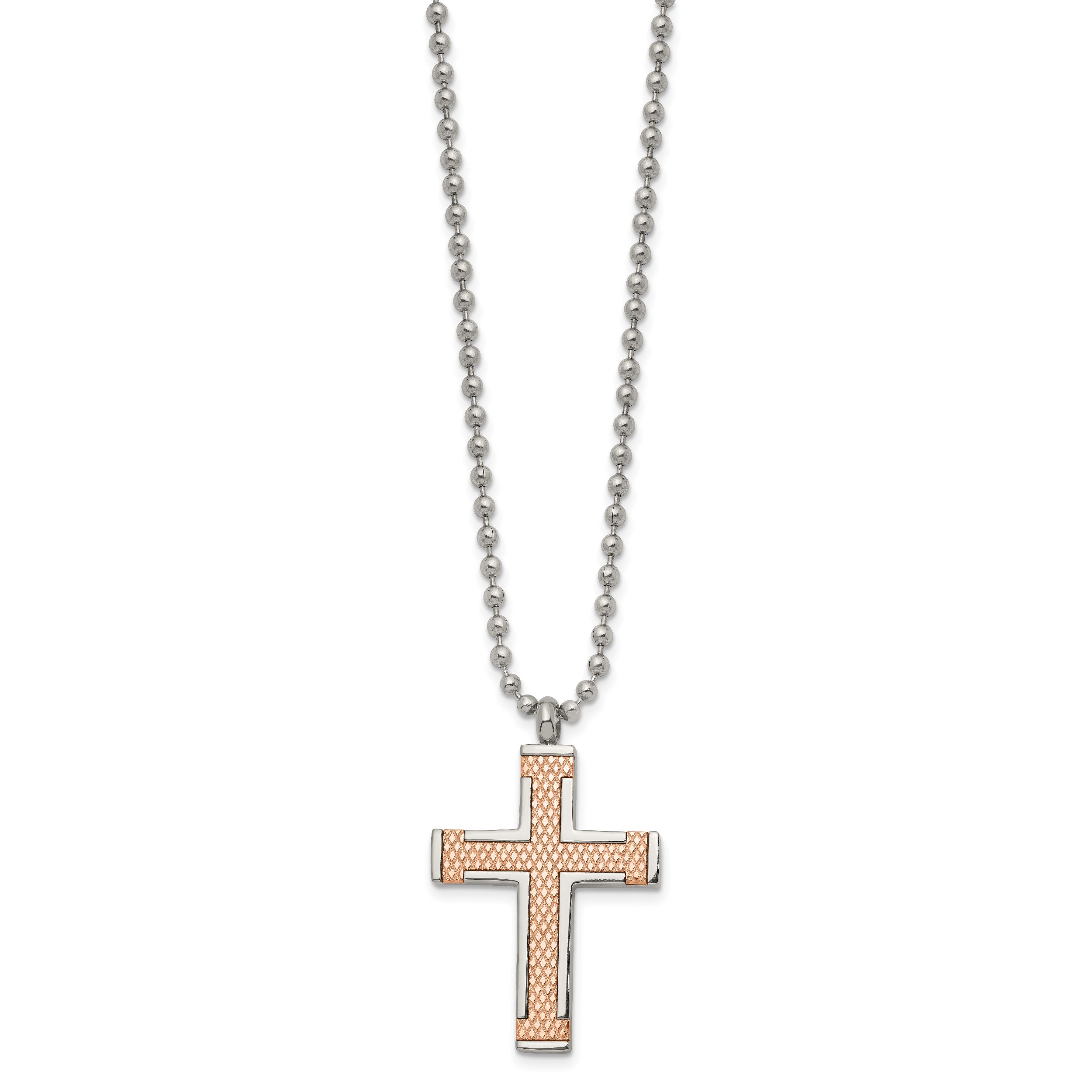 Chisel Titanium Polished Rose IP-plated Laser Cut Cross 22 inch Necklace Secondary image