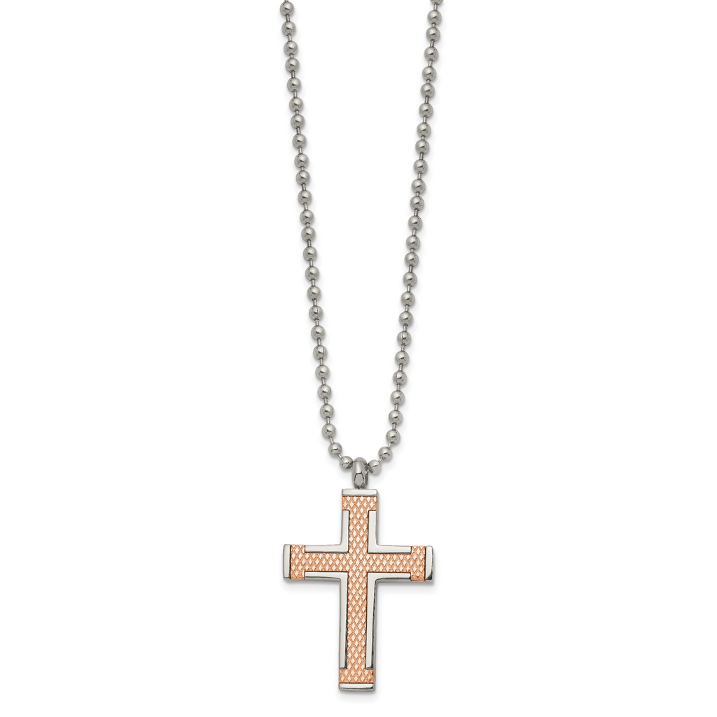 Chisel Titanium Polished Rose IP-plated Laser Cut Cross 22 inch Necklace
