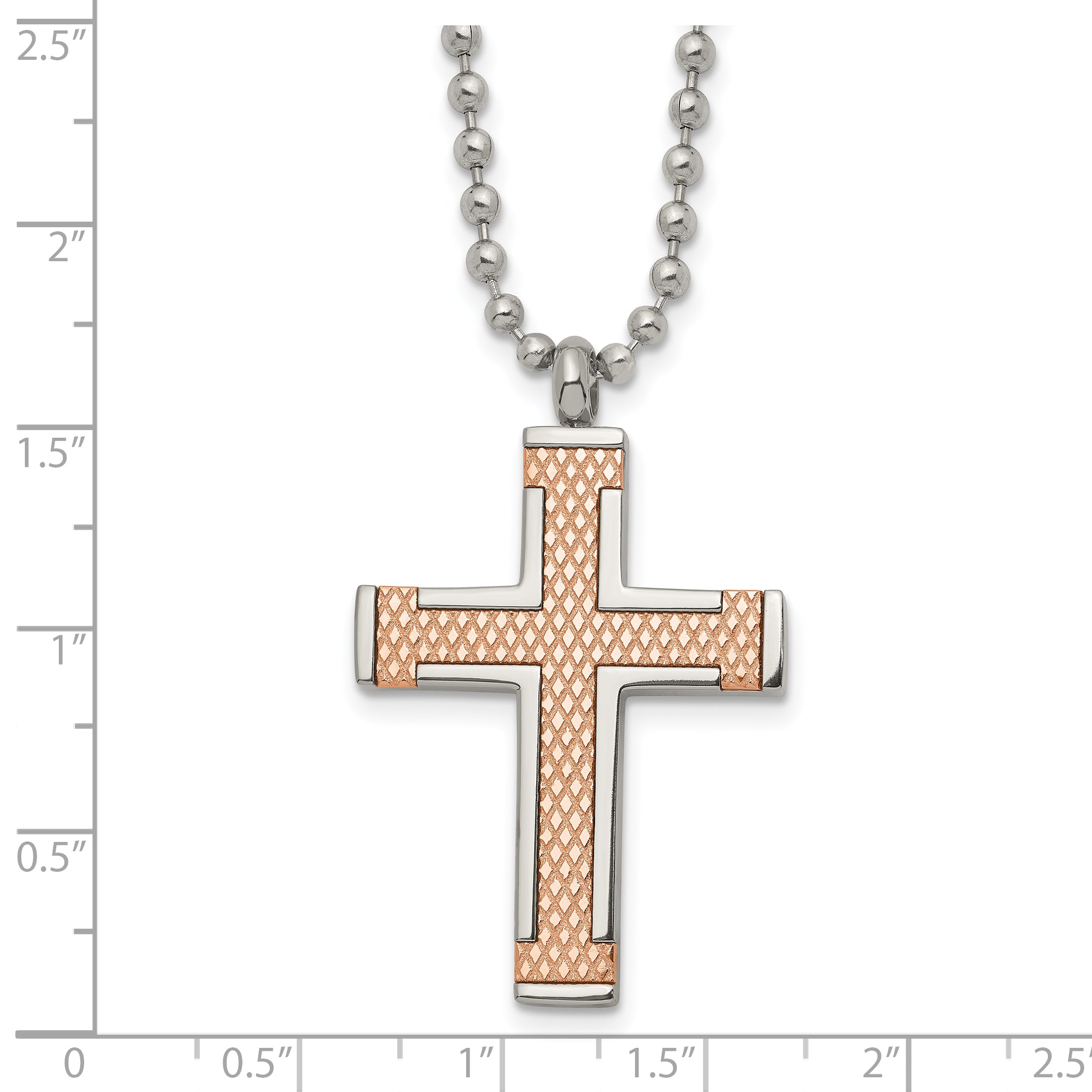 Chisel Titanium Polished Rose IP-plated Laser Cut Cross 22 inch Necklace