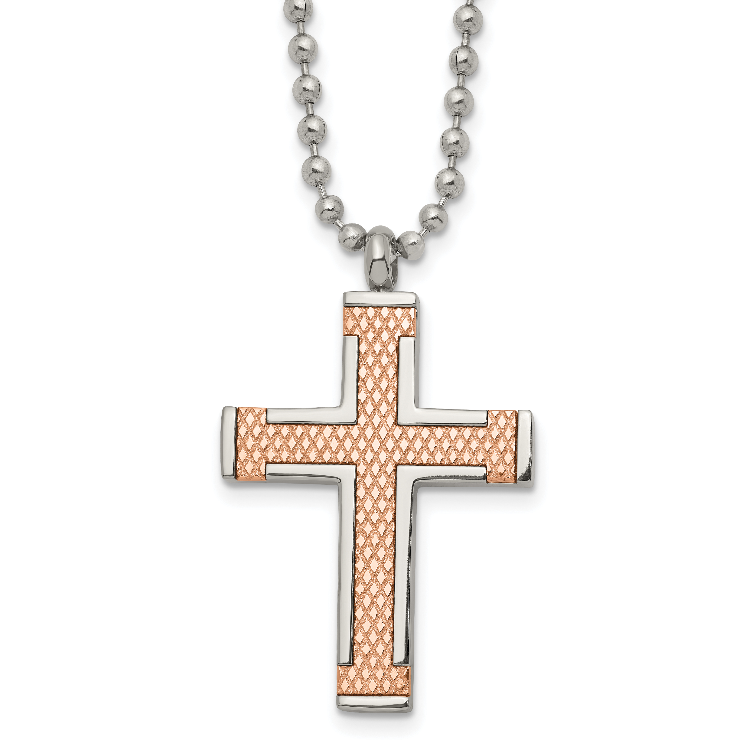 Chisel Titanium Polished Rose IP-plated Laser Cut Cross 22 inch Necklace Main image