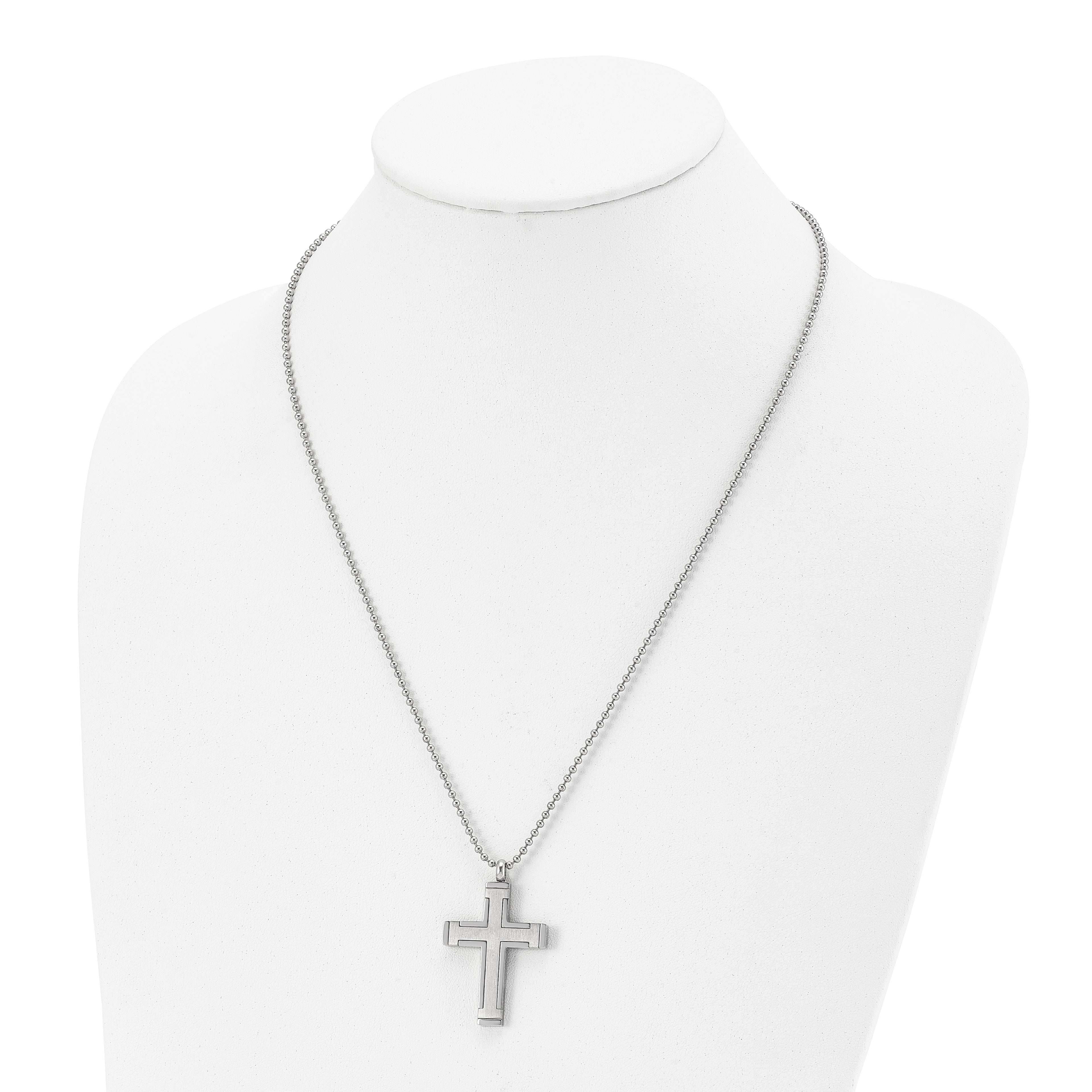 Chisel Titanium Brushed and Polished Cross 22 inch Necklace