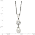 Chisel Titanium Polished with CZ and Freshwater Cultured Pearl 22 inch Necklace