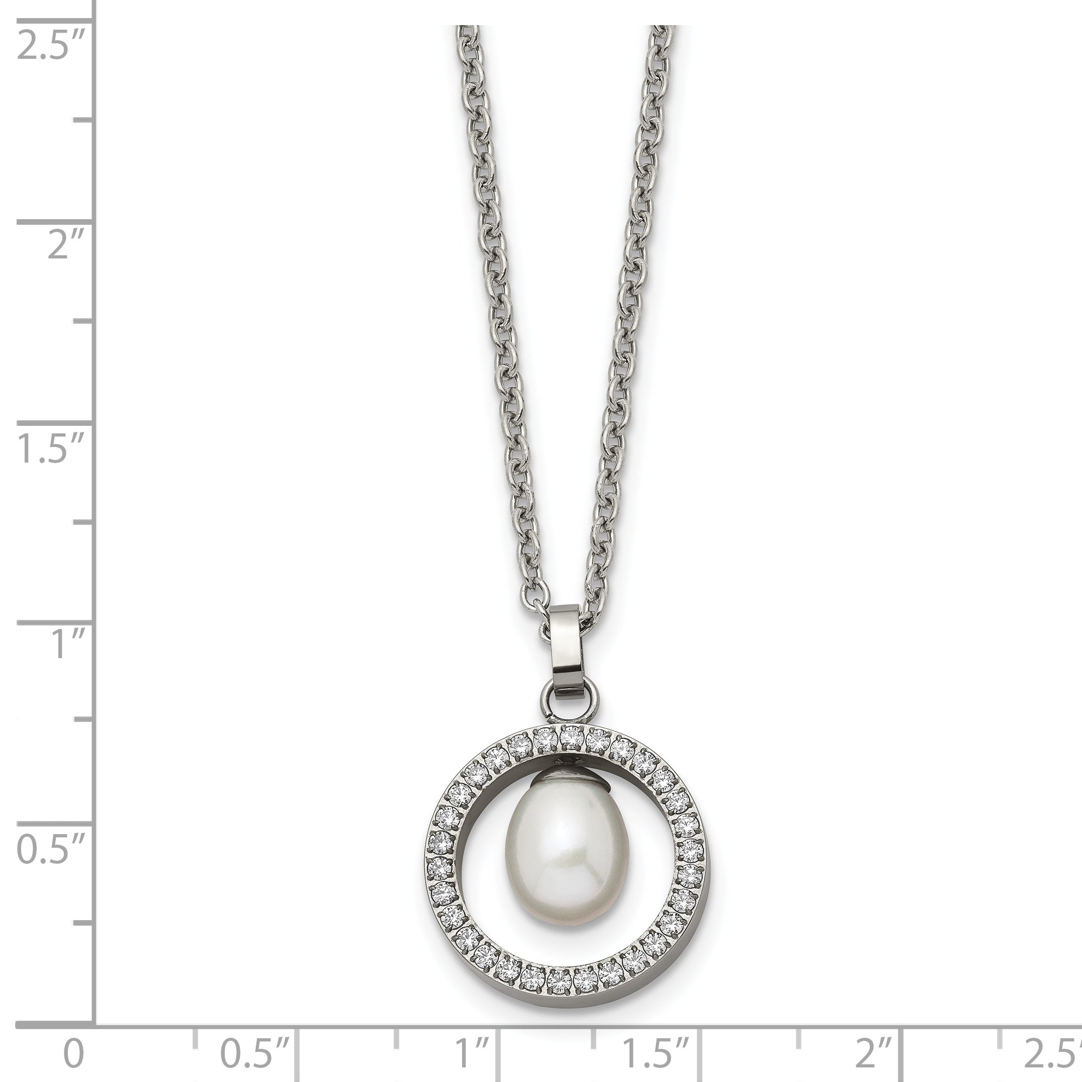 Chisel Titanium Polished with CZ and Freshwater Cultured Pearl 22 inch Necklace