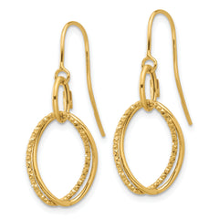 10K Polished and Textured Shepherd Hook Dangle Earrings