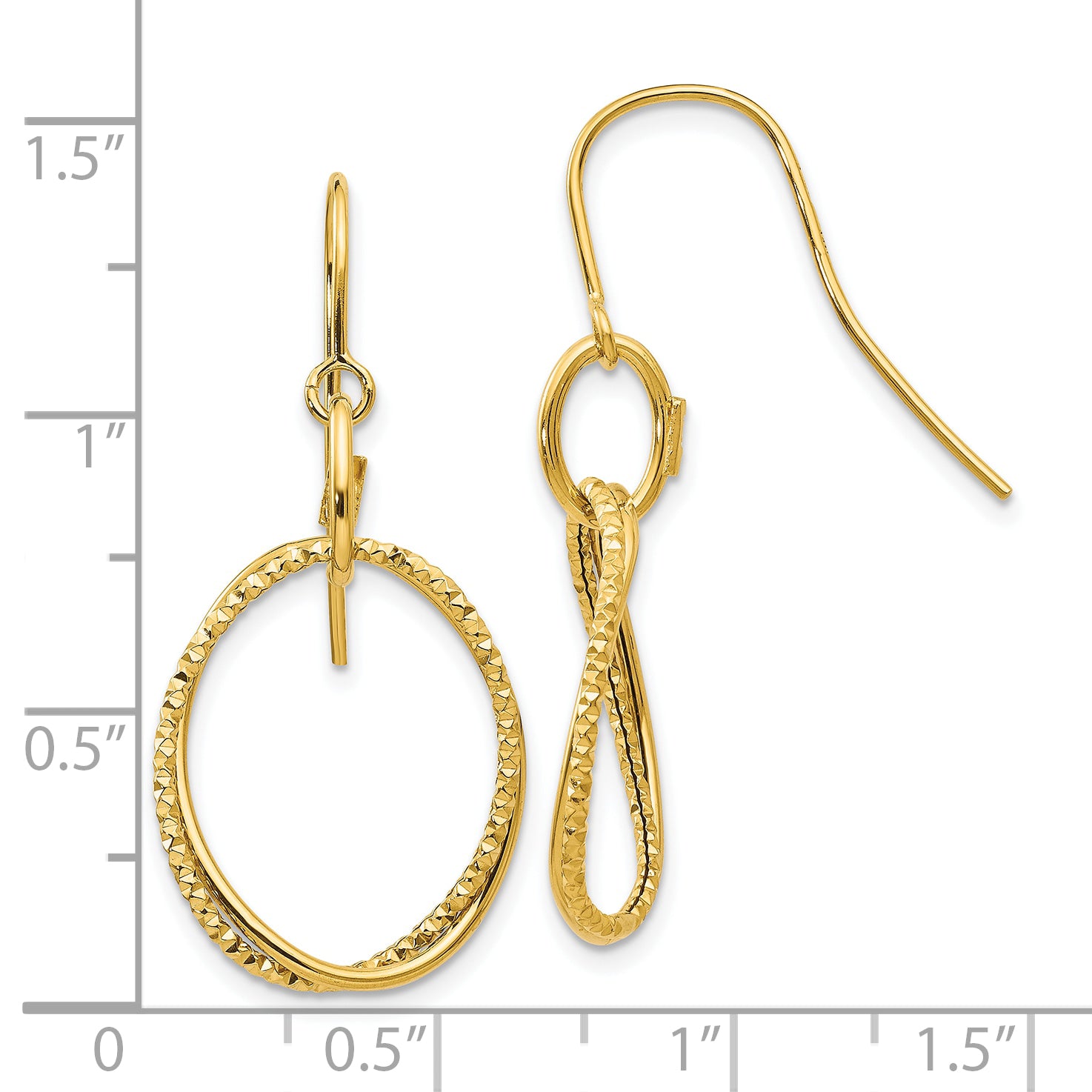 10K Polished and Textured Shepherd Hook Dangle Earrings
