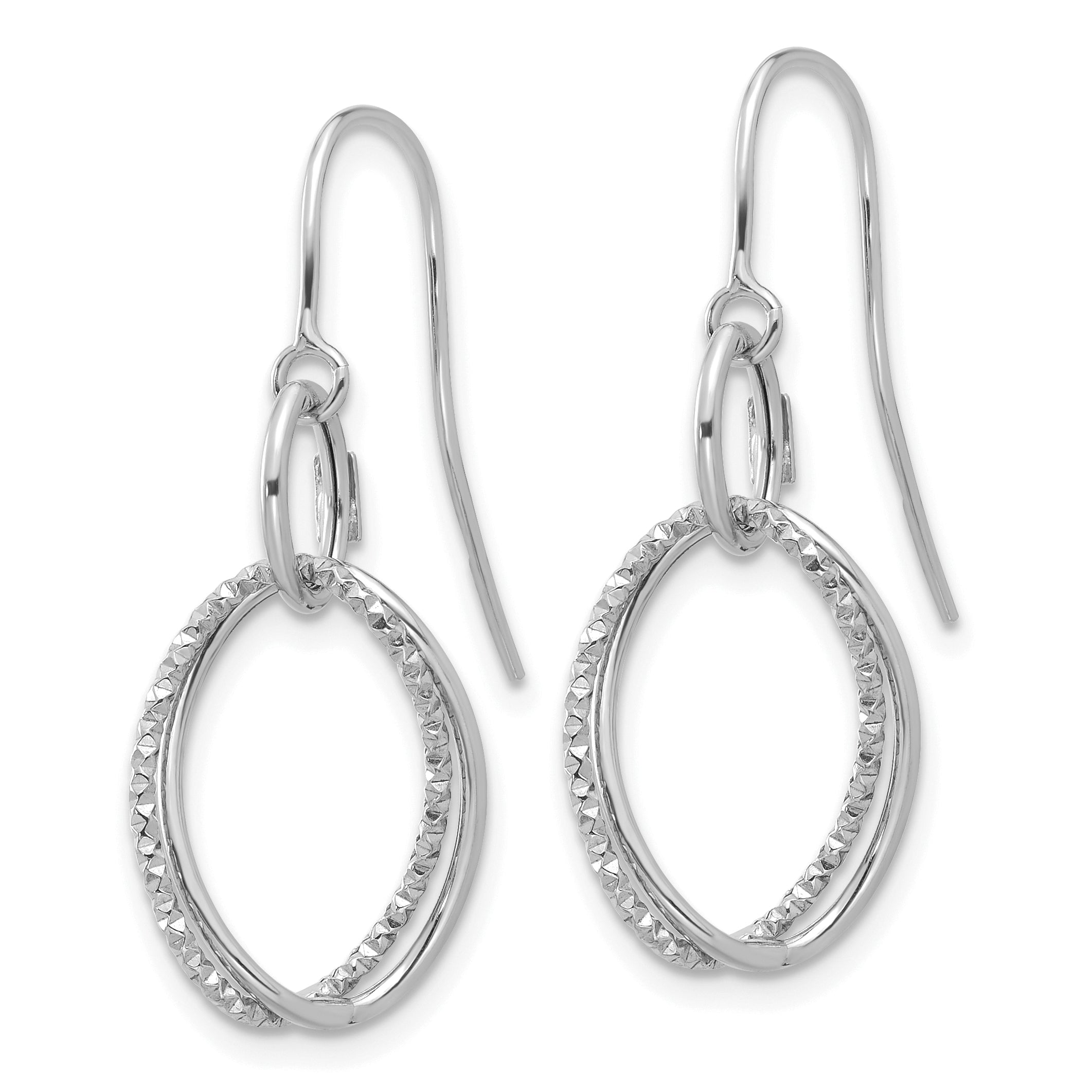 10K White Gold Polished and Textured Shepherd Hook Earrings