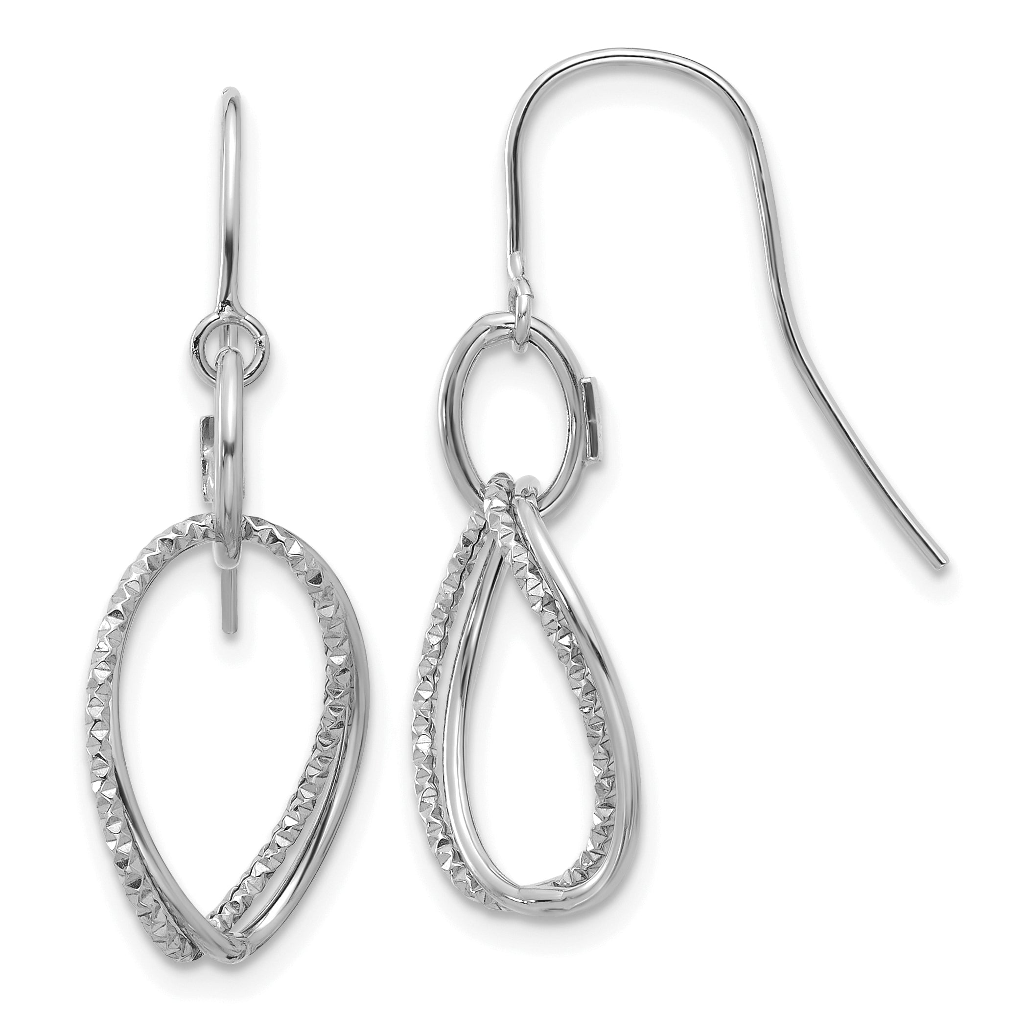 10K White Gold Polished and Textured Shepherd Hook Earrings Main image