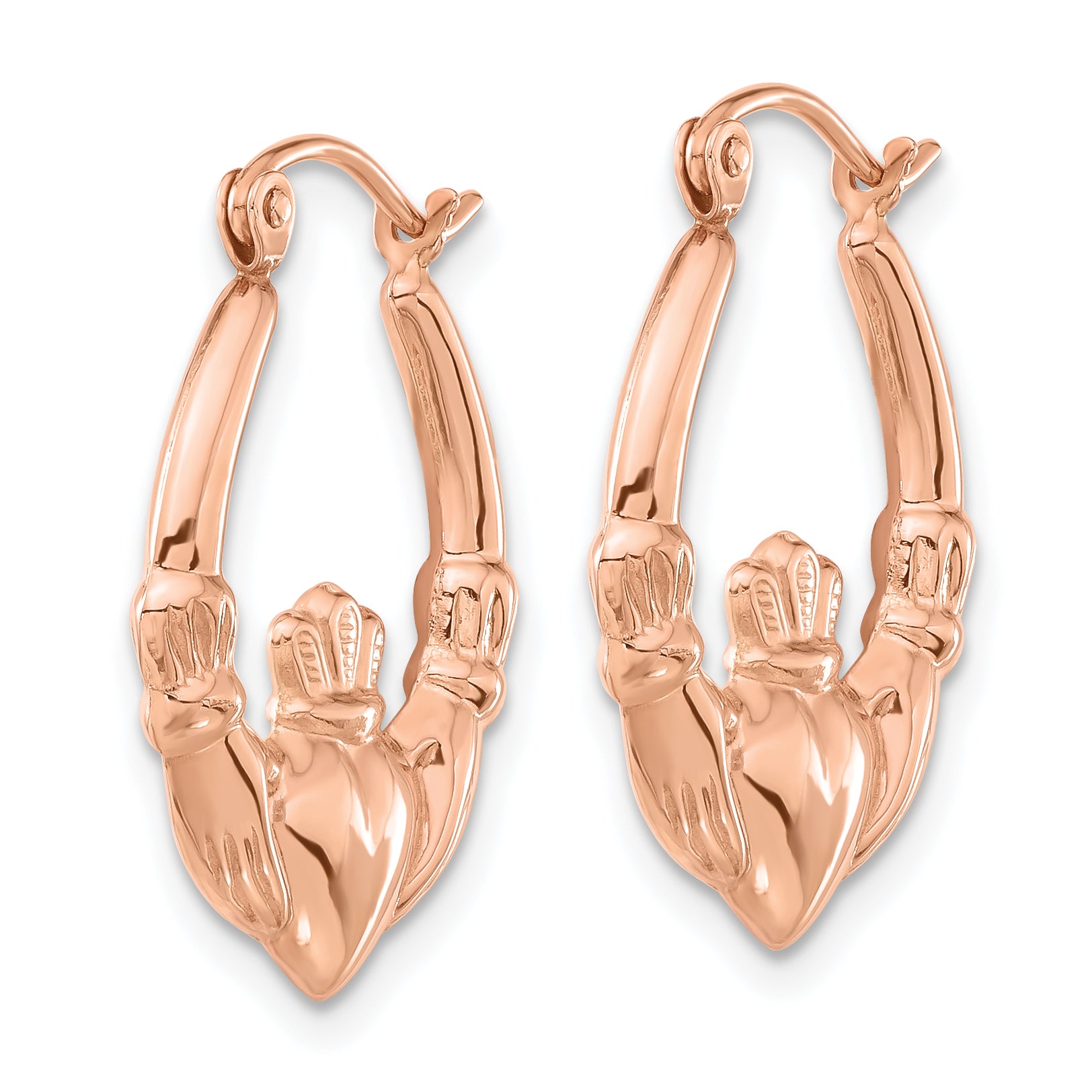 14k Rose Gold Polished Claddagh Hoop Earrings Secondary image