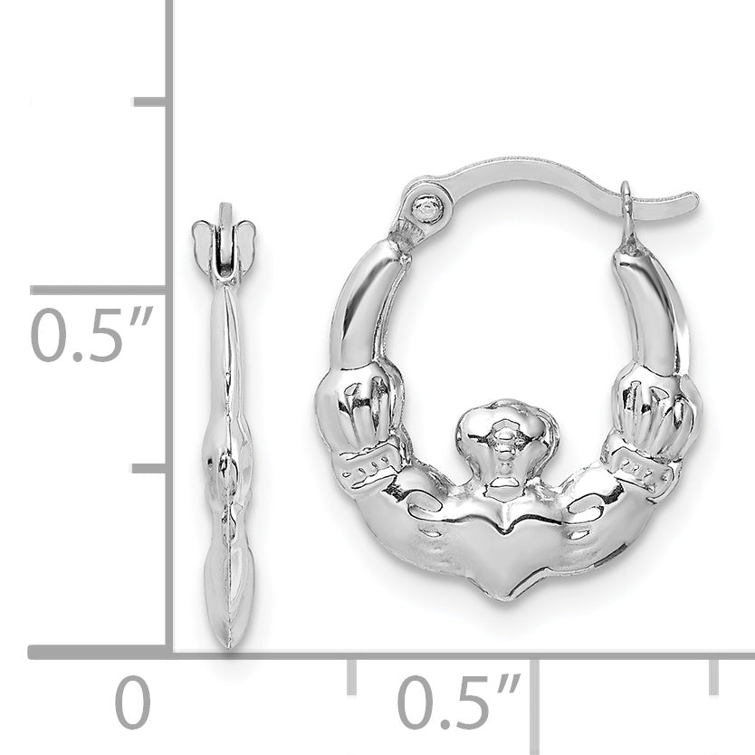 14k White Gold Claddagh Hoop Earrings