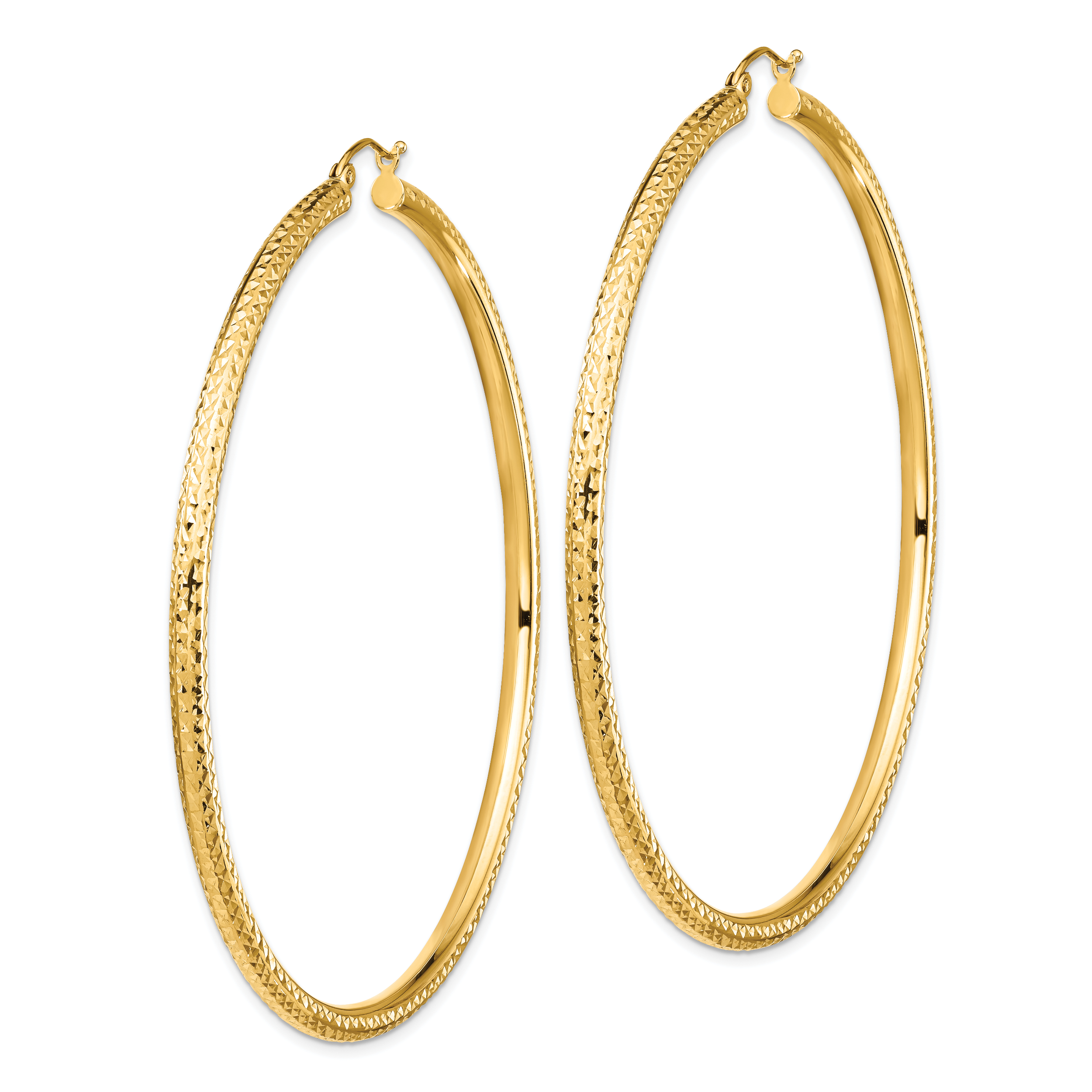 14k Lightweight 3mm Diamond-cut Hoop Earrings Secondary image