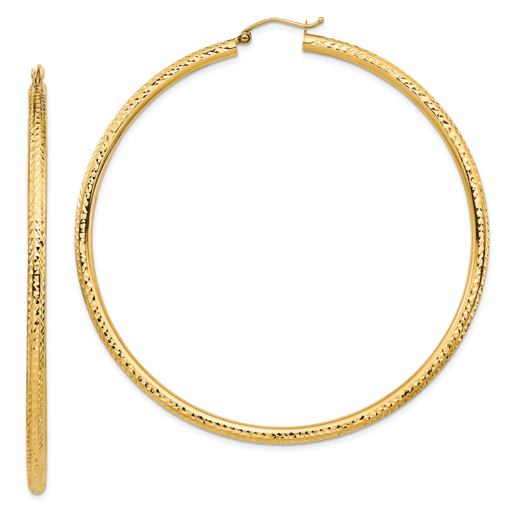 14k Lightweight 3mm Diamond-cut Hoop Earrings