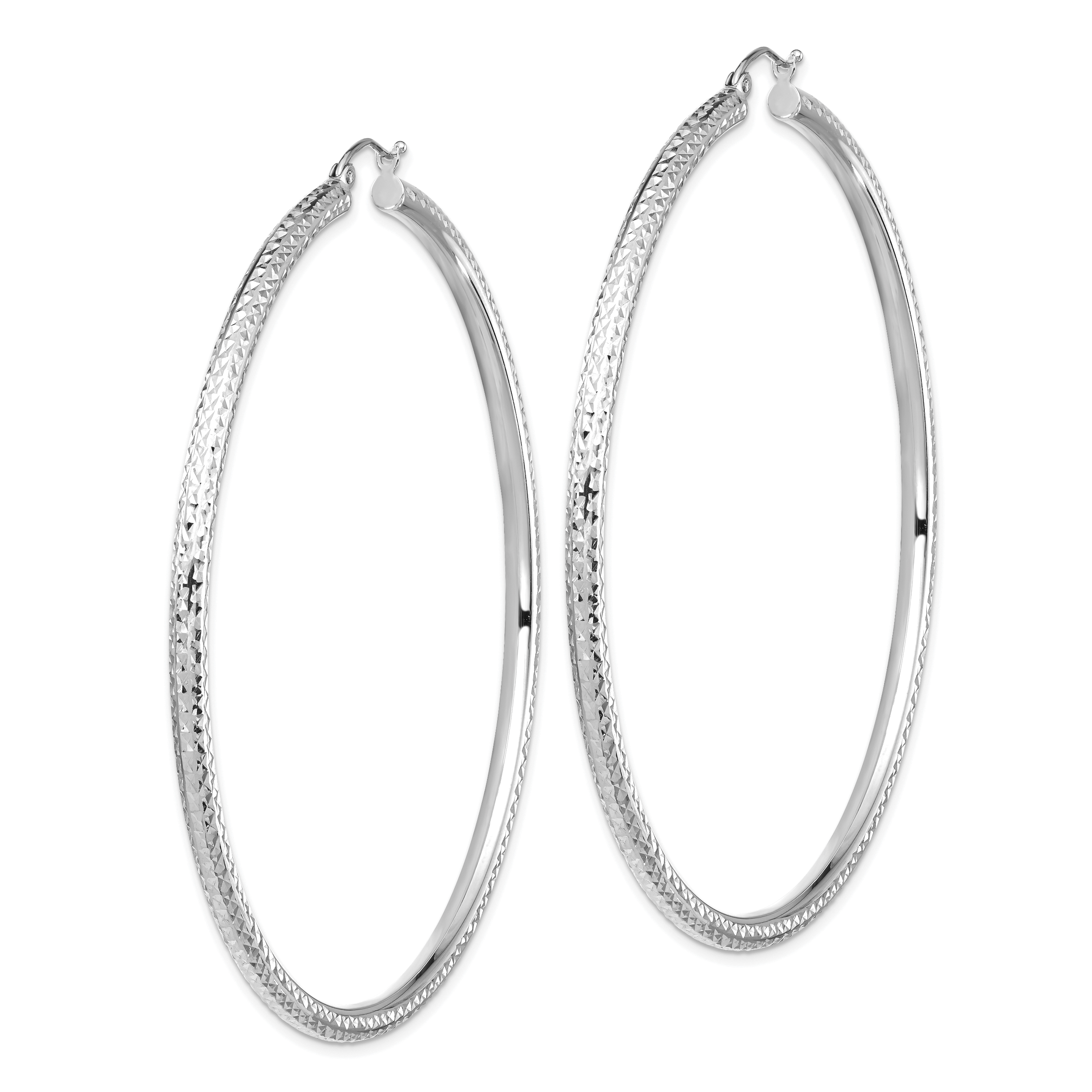 14k White Gold Lightweight 3mm Diamond-cut Hoop Earrings Secondary image