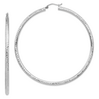 14k White Gold Lightweight 3mm Diamond-cut Hoop Earrings