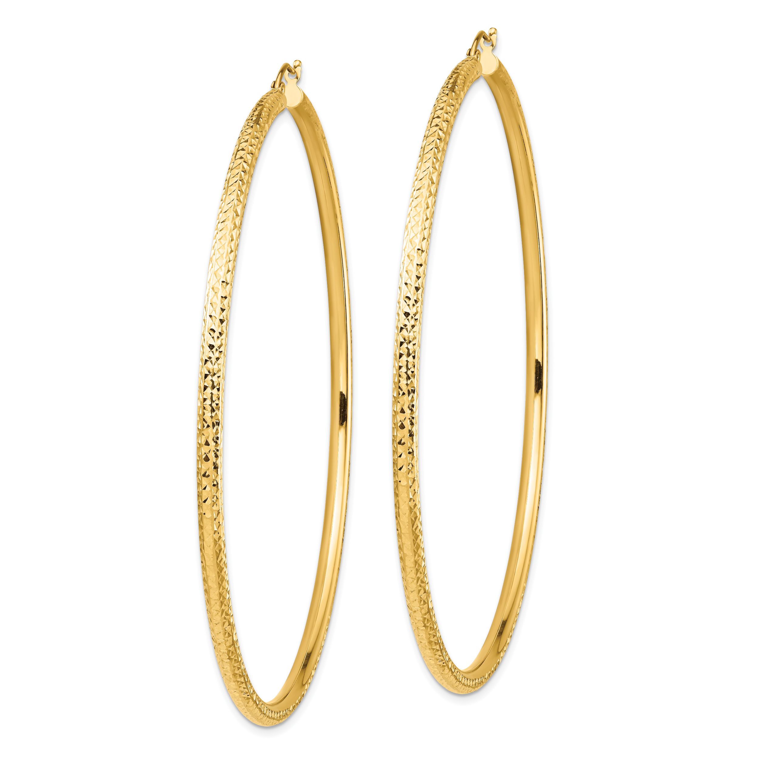 14k Lightweight 3mm Diamond-cut Hoop Earrings Secondary image