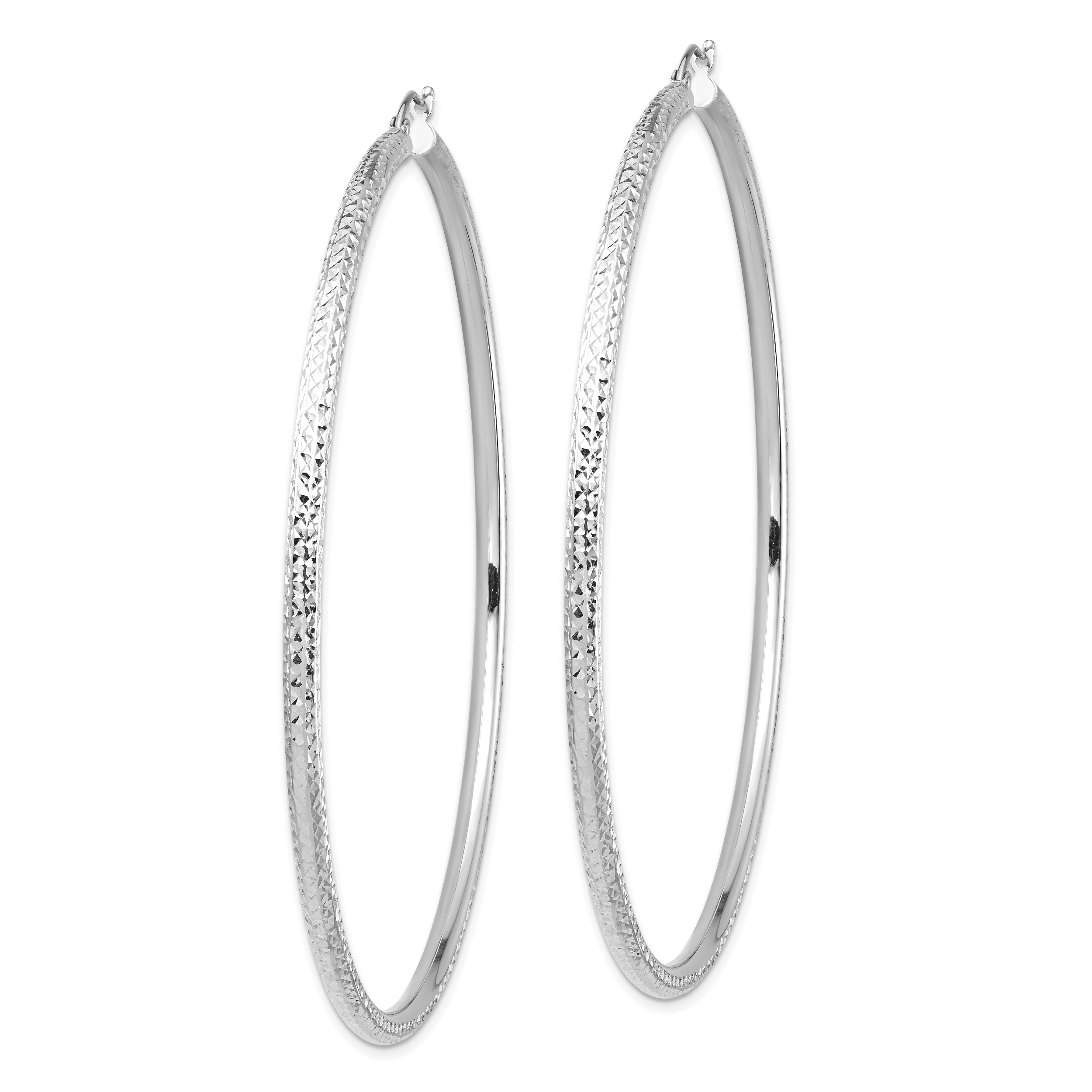 14k White Gold Lightweight 3mm Diamond-cut Hoop Earrings Secondary image
