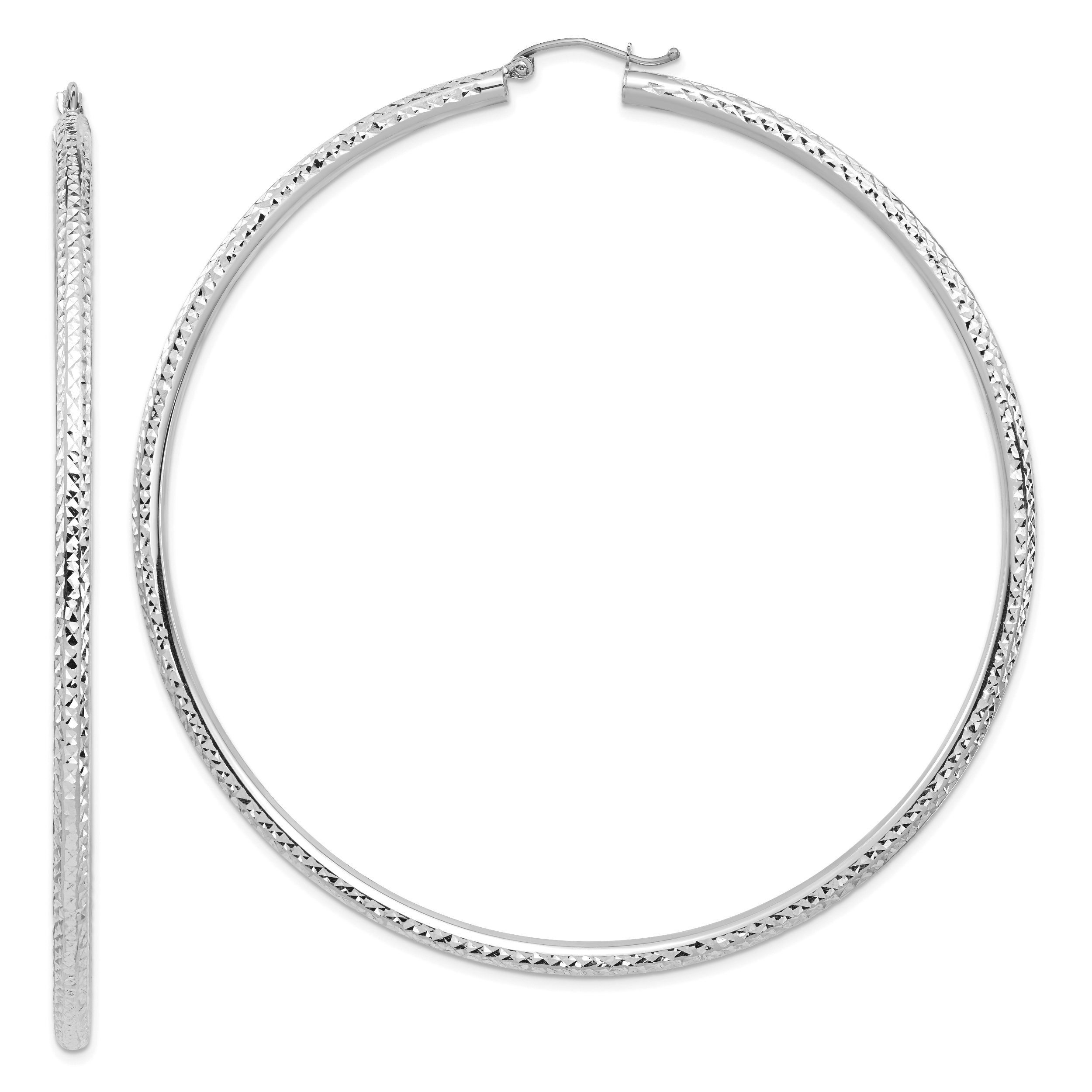 14k White Gold Lightweight 3mm Diamond-cut Hoop Earrings Main image