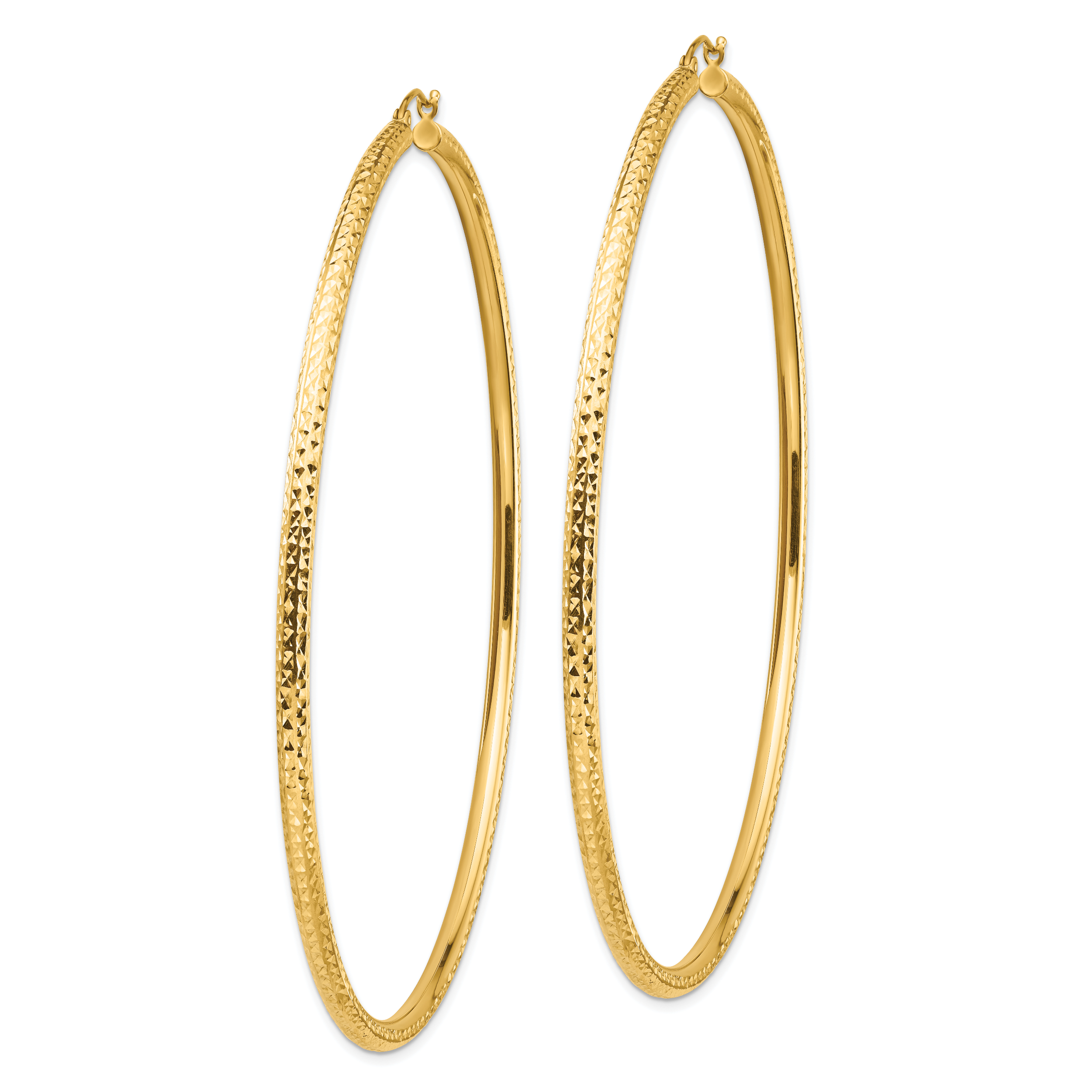 14k Lightweight 3mm Diamond-cut Hoop Earrings Secondary image