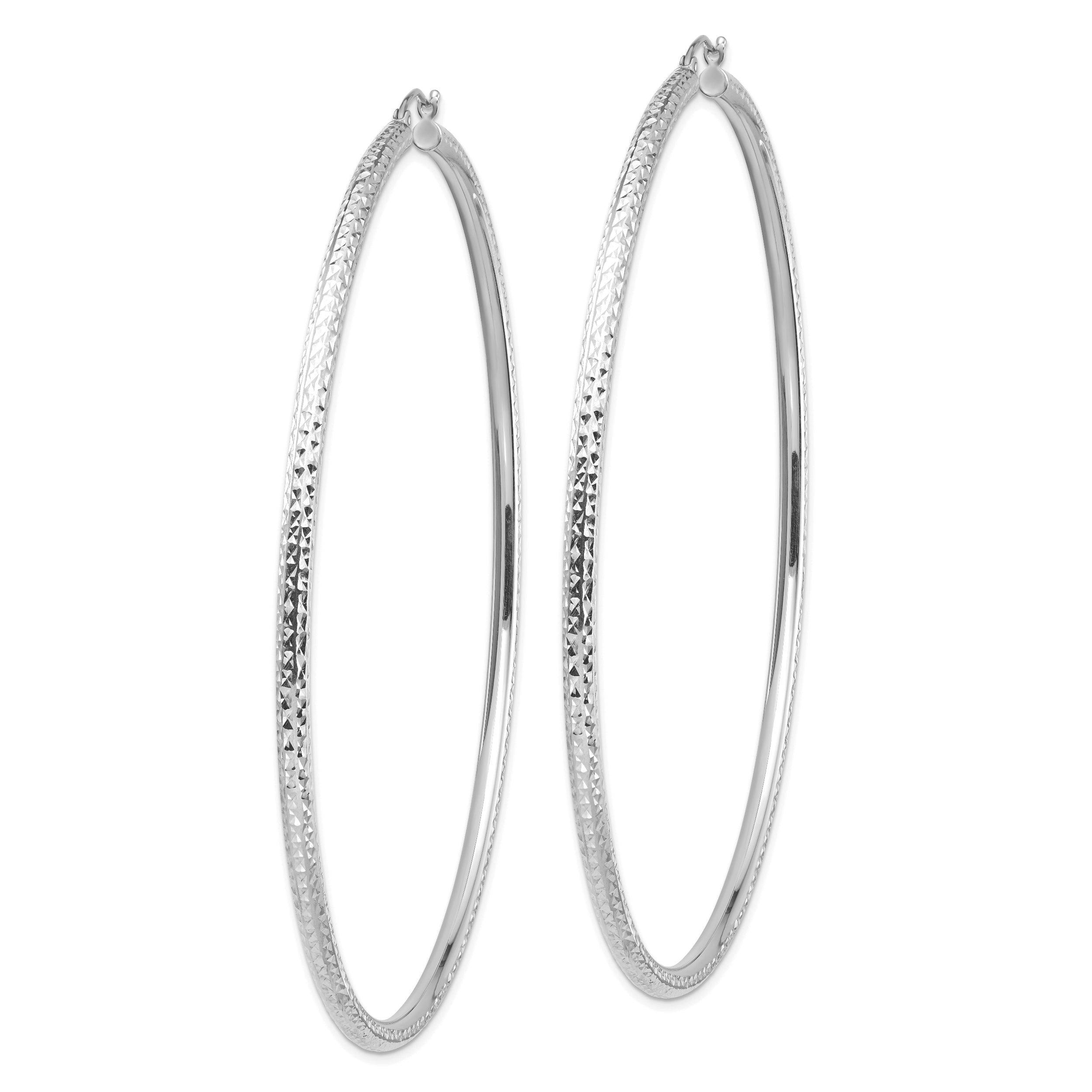 14k White Gold Lightweight 3mm Diamond-cut Hoop Earrings