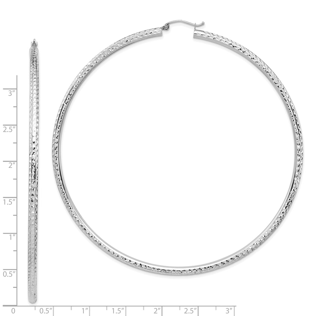 14k White Gold Lightweight 3mm Diamond-cut Hoop Earrings
