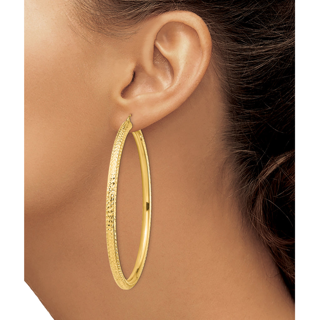 14k Diamond-cut 4x70mm Lightweight Round Tube Hoop Earrings