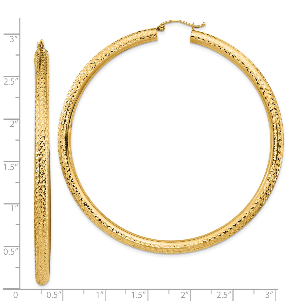 14k Diamond-cut 4x70mm Lightweight Round Tube Hoop Earrings