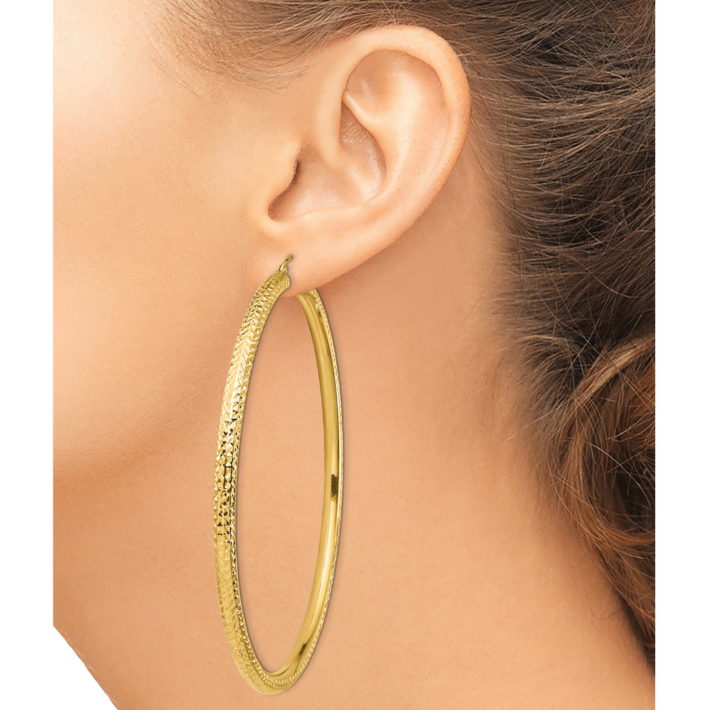 14k Diamond-cut 4x80mm Lightweight Round Tube Hoop Earrings