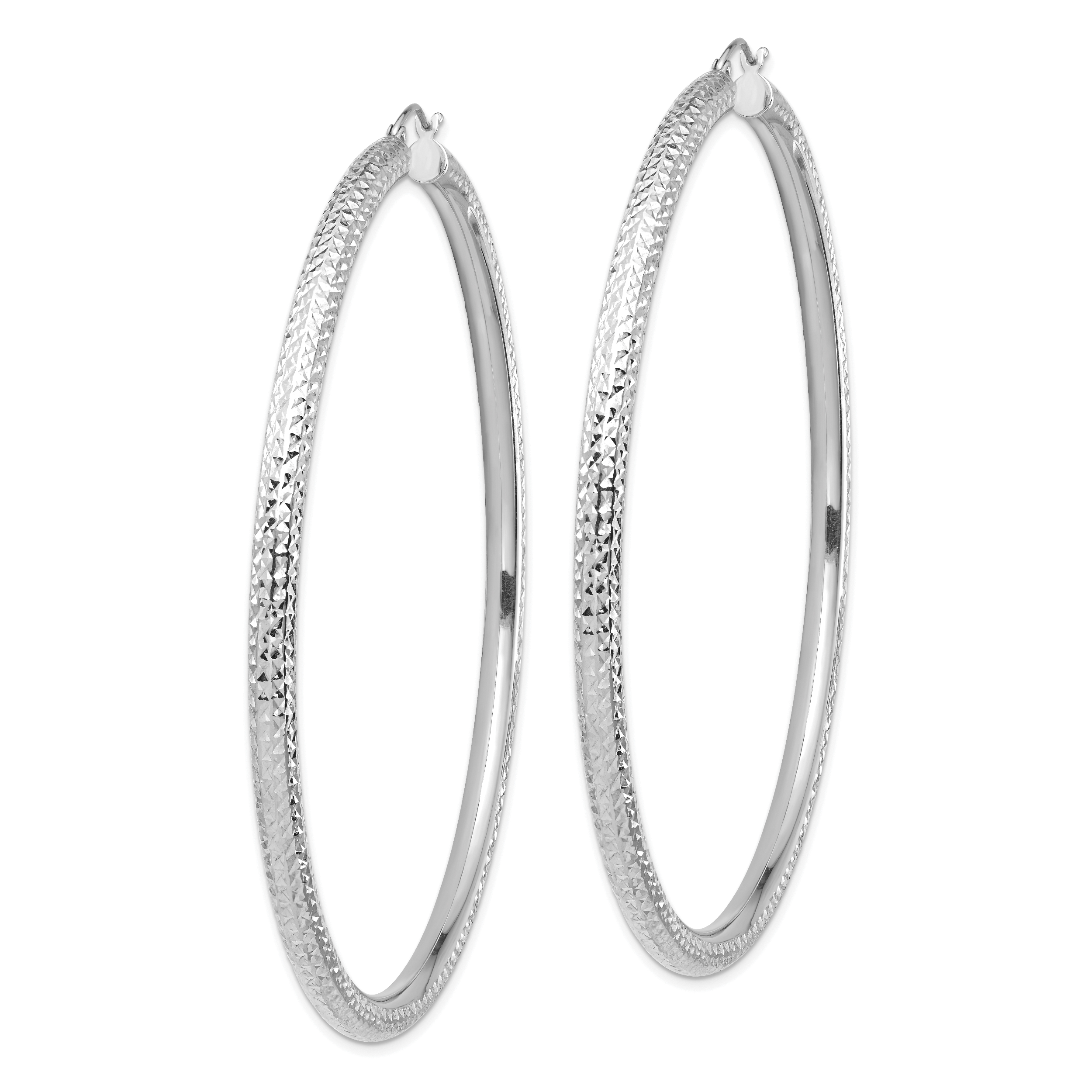 14k White Gold Diamond-cut 4x80mm Lightweight Round Tube Hoop Earrings Secondary image
