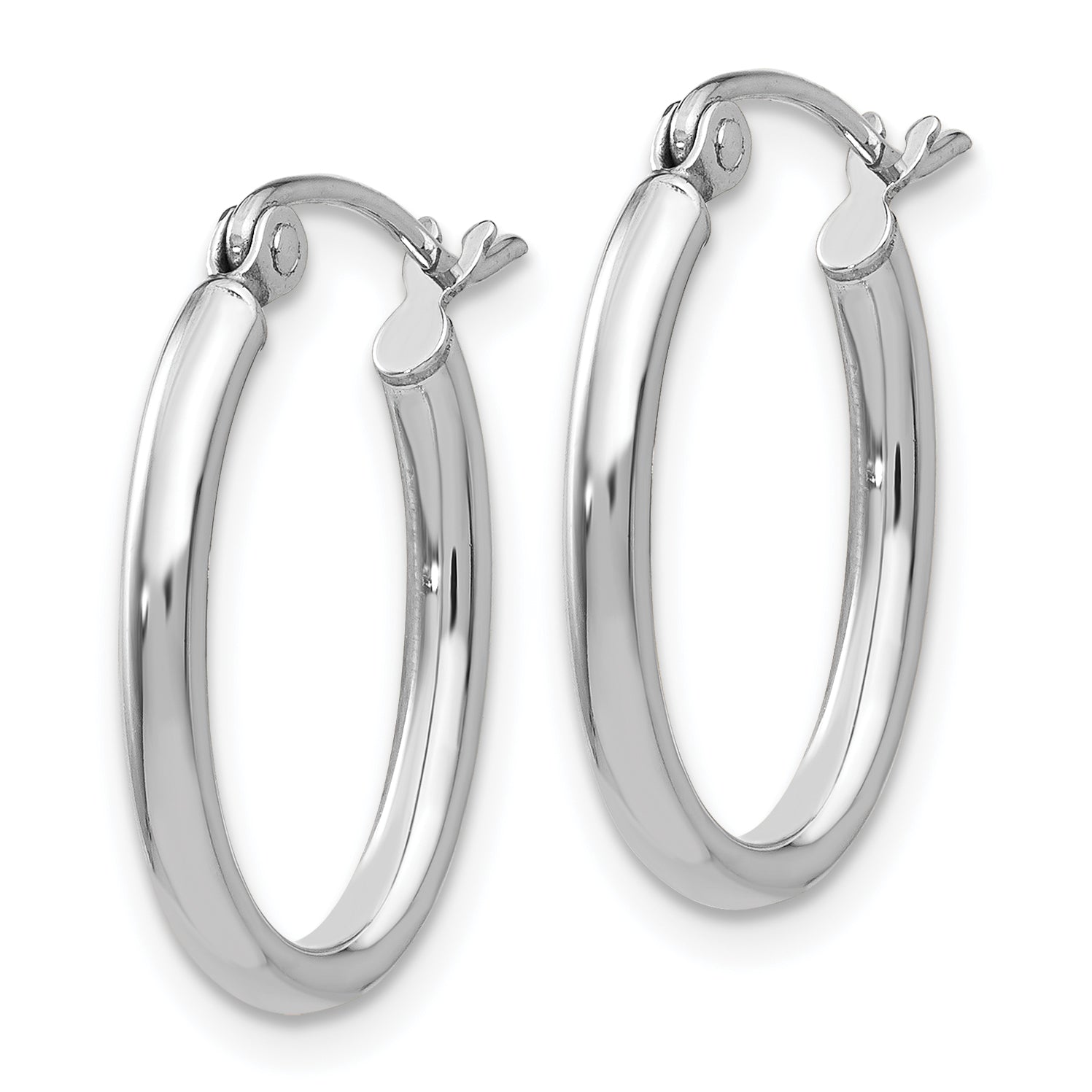 14k White Gold Polished 2mm Oval Tube Hoop Earrings Secondary image