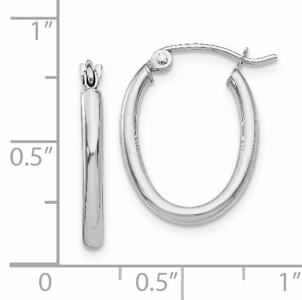 14k White Gold Polished 2mm Oval Tube Hoop Earrings