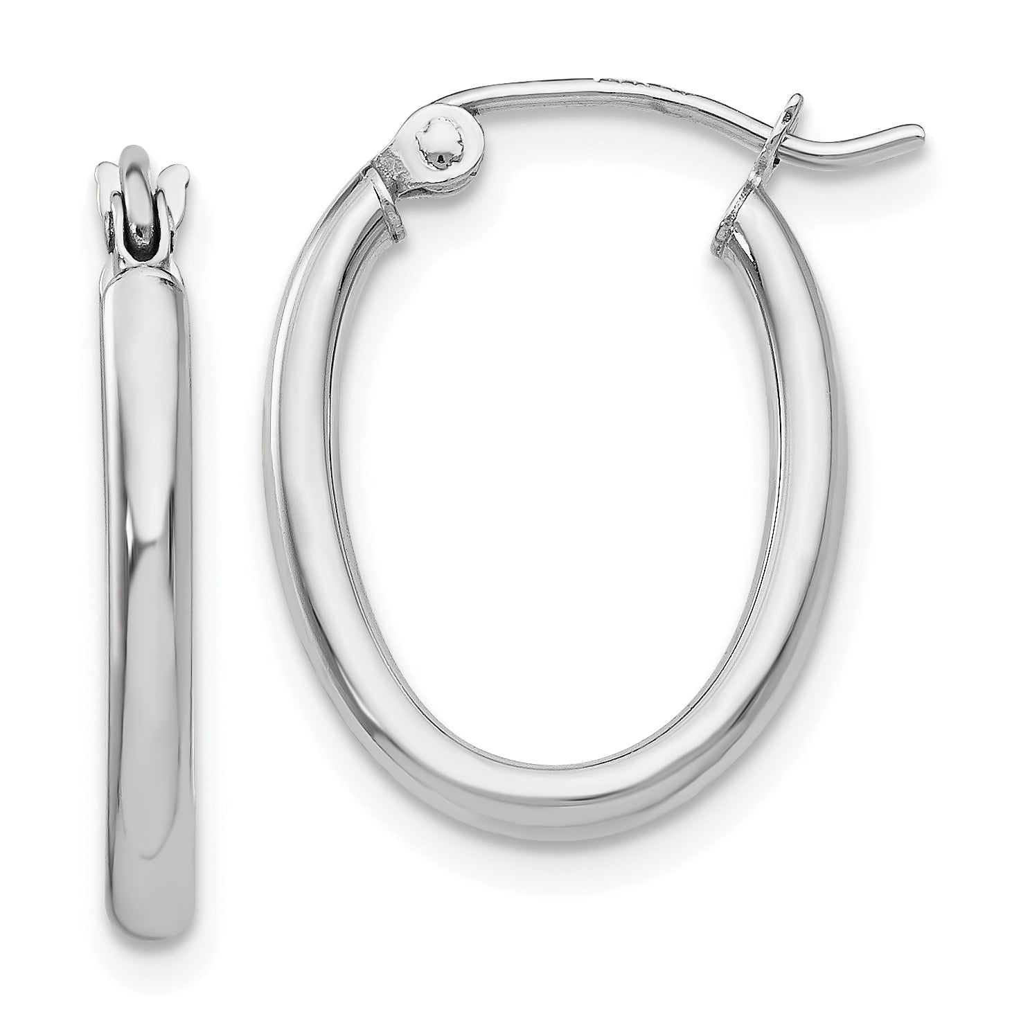 14k White Gold Polished 2mm Oval Tube Hoop Earrings Main image