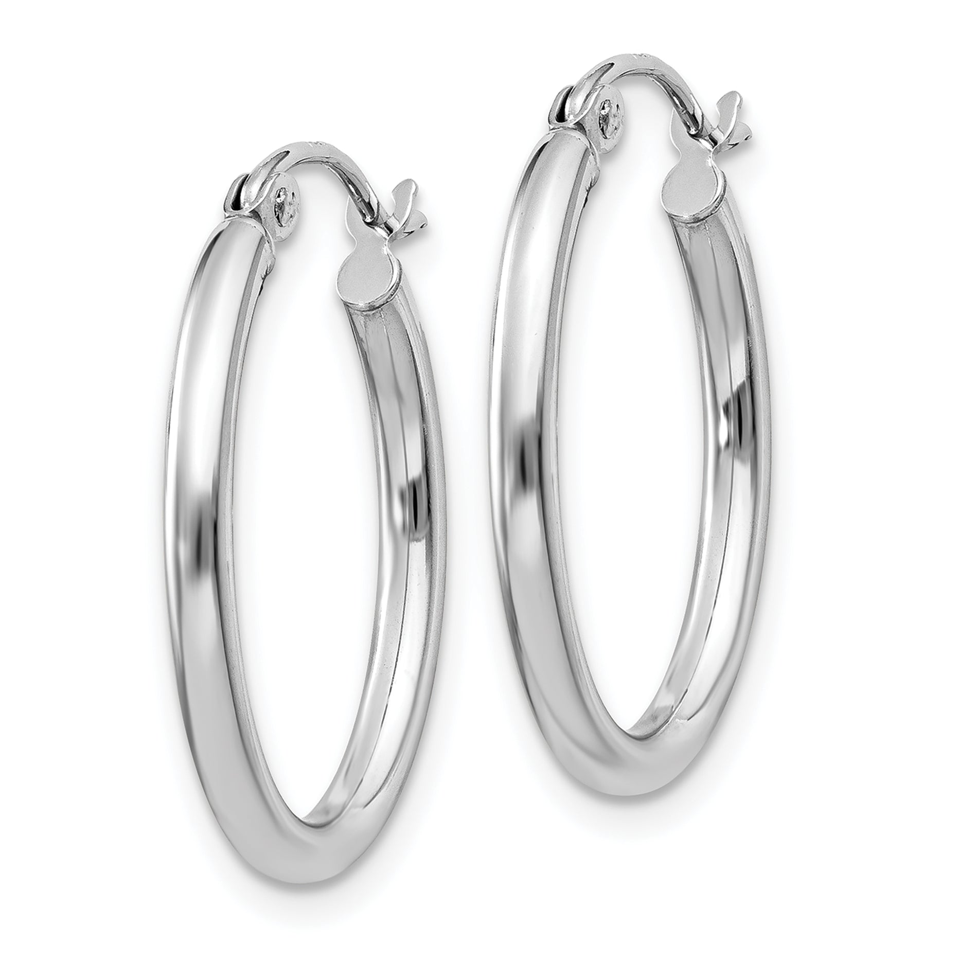 14k White Gold Polished 2mm Oval Tube Hoop Earrings Secondary image