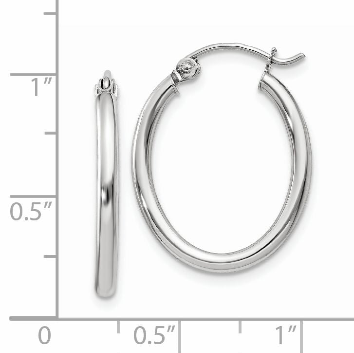 14k White Gold Polished 2mm Oval Tube Hoop Earrings