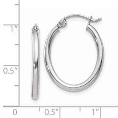 14k White Gold Polished 2mm Oval Tube Hoop Earrings