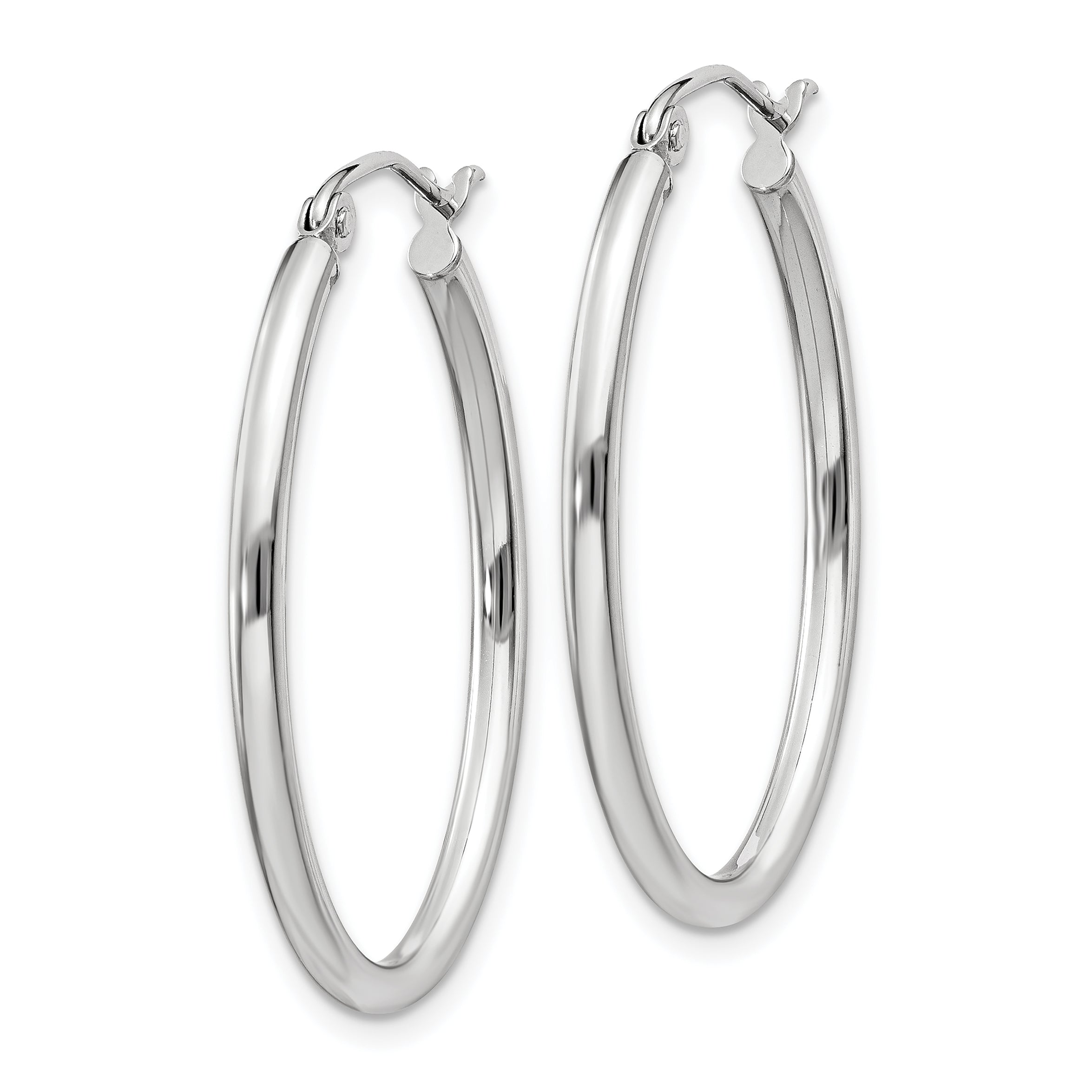 14k White Gold Polished 2mm Oval Tube Hoop Earrings Secondary image