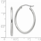 14k White Gold Polished 2mm Oval Tube Hoop Earrings