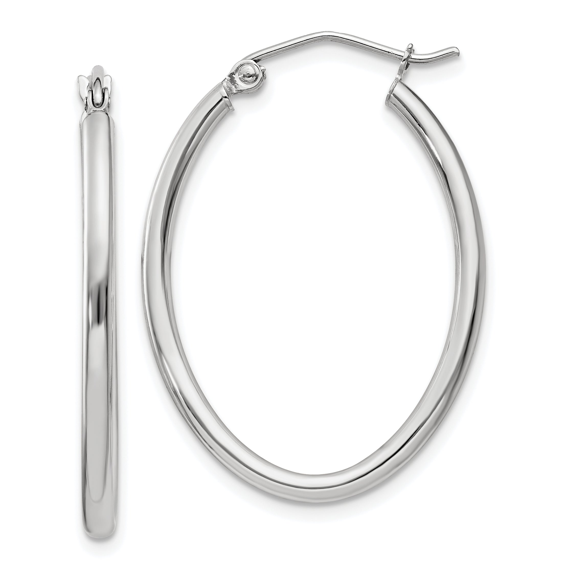 14k White Gold Polished 2mm Oval Tube Hoop Earrings Main image