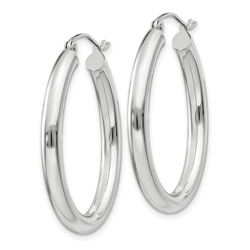 14k White Gold Polished 3.5mm Oval Tube Hoop Earrings