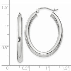 14k White Gold Polished 3.5mm Oval Tube Hoop Earrings