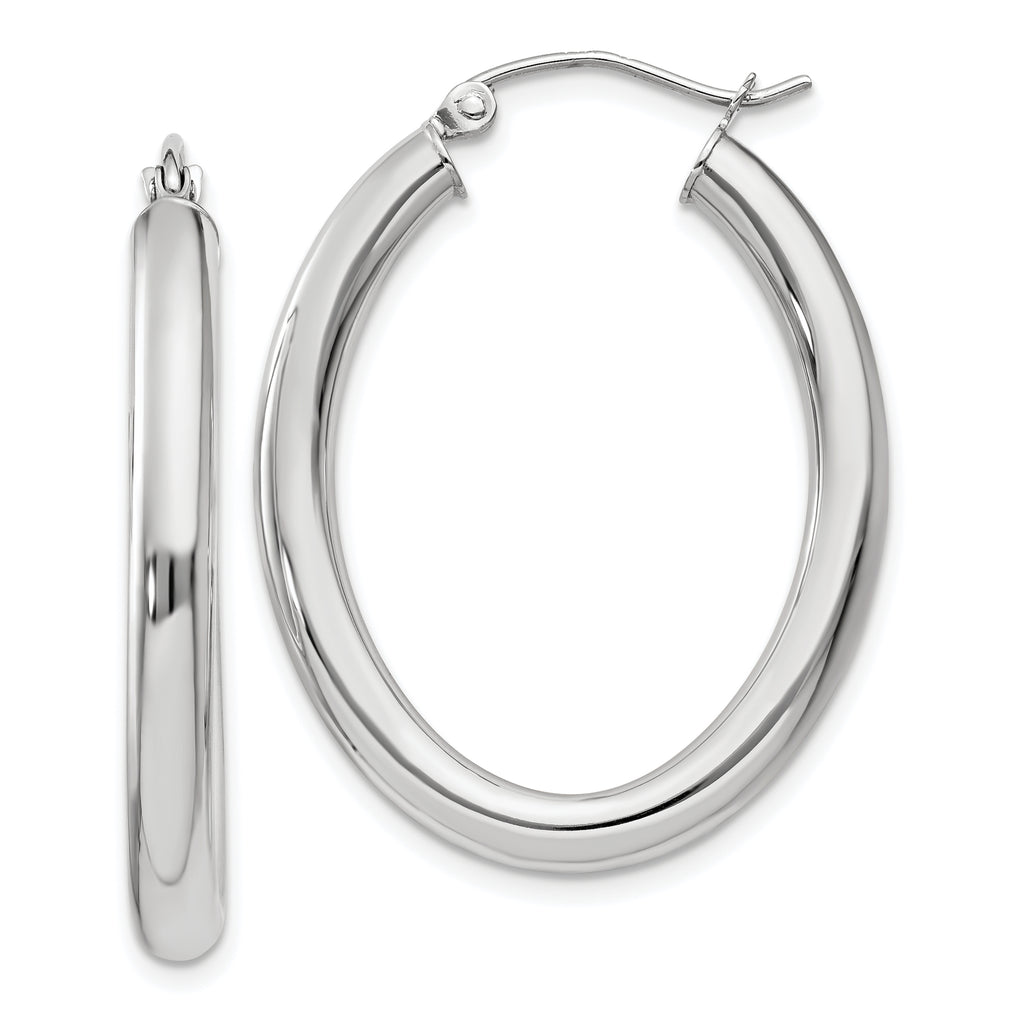 14k White Gold Polished 3.5mm Oval Tube Hoop Earrings