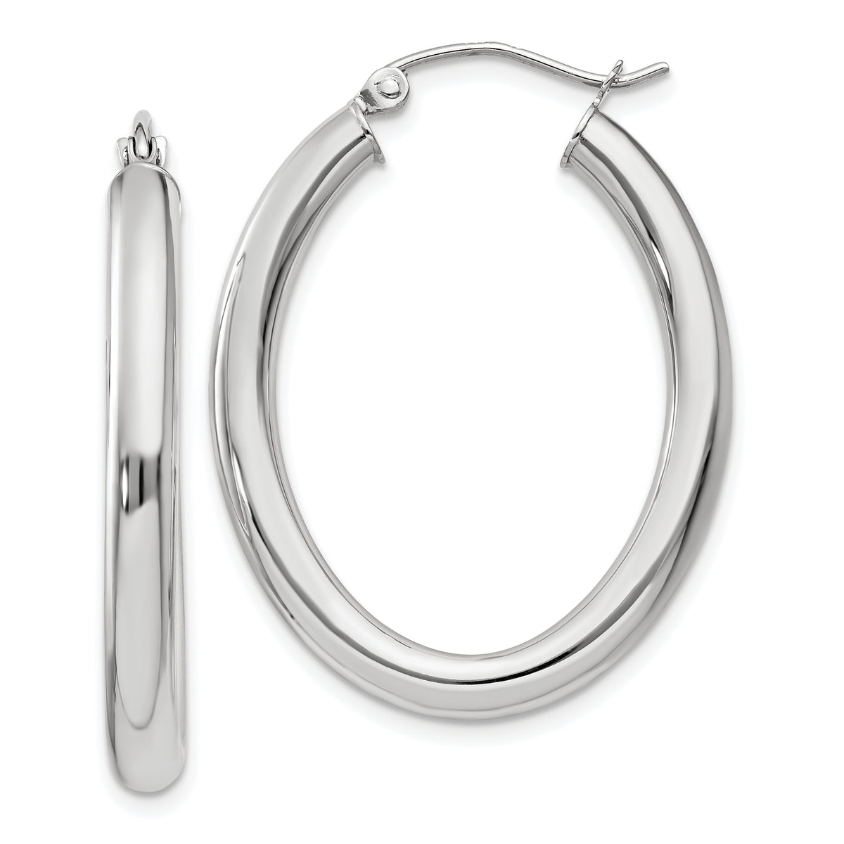 14k White Gold Polished 3.5mm Oval Tube Hoop Earrings