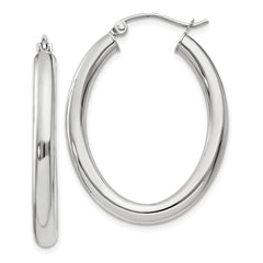 14k White Gold Polished 3.5mm Oval Tube Hoop Earrings