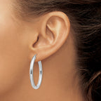 14k White Gold Polished 3.5mm Oval Tube Hoop Earrings