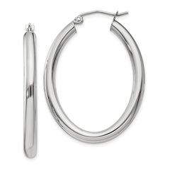 14k White Gold Polished 3.5mm Oval Tube Hoop Earrings