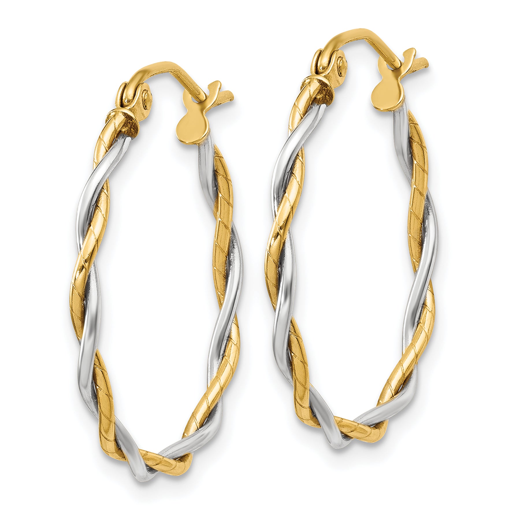 14k Two-tone Polished 1.8mm Twisted Hoop Earrings Secondary image