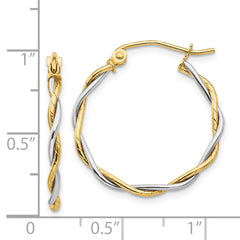 14k Two-tone Polished 1.8mm Twisted Hoop Earrings