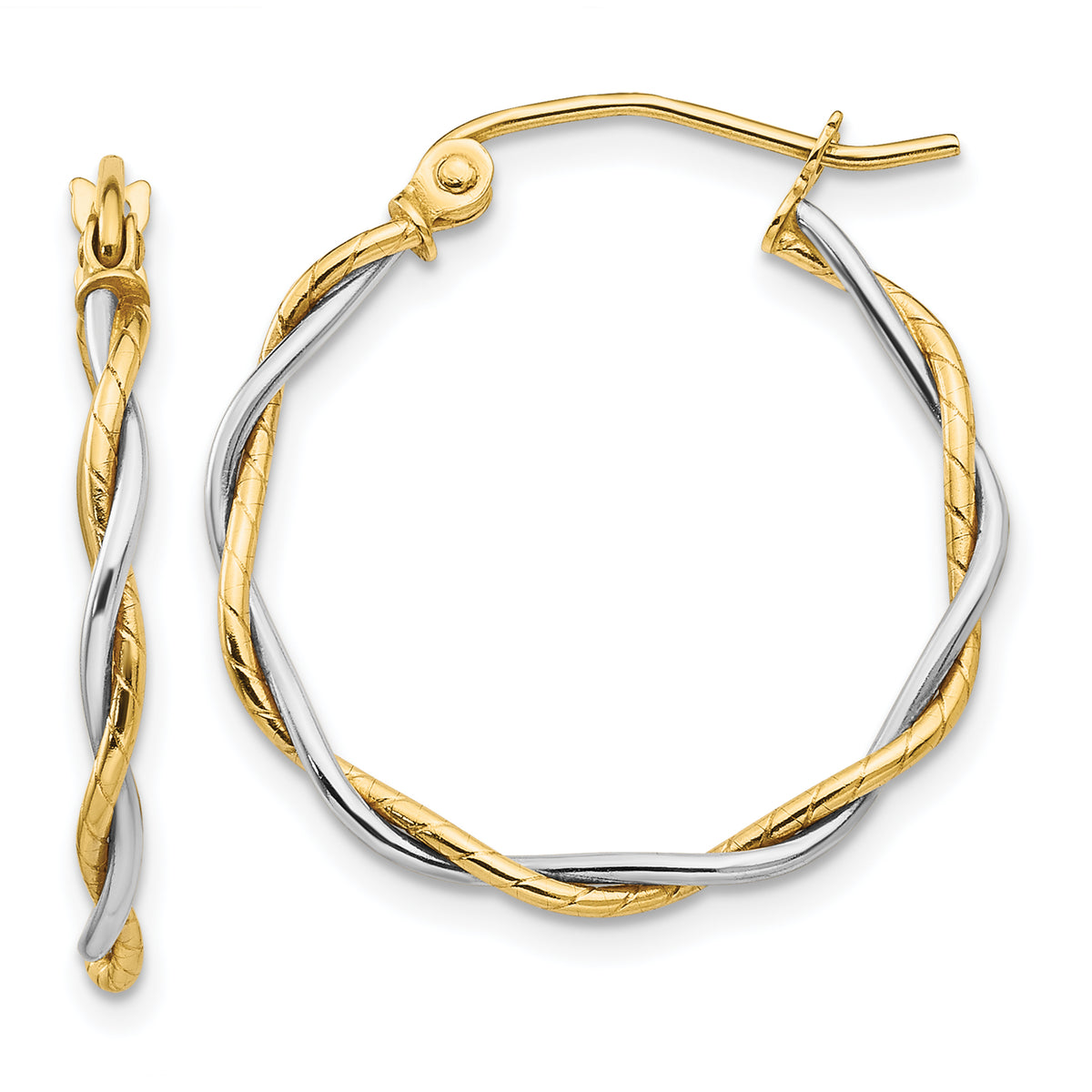 14k Two-tone Polished 1.8mm Twisted Hoop Earrings