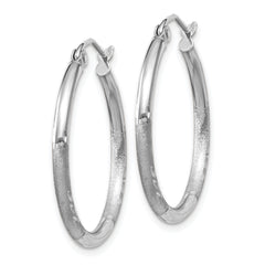 14k White Gold Satin and Diamond-cut 2mm Round Hoop Earrings
