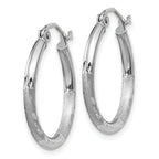 14k White Gold Satin and Diamond-cut 2mm Round Hoop Earrings