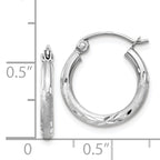 14k White Gold Satin and Diamond-cut 2mm Round Hoop Earrings
