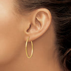 14k Satin and Diamond-cut 2mm Round Tube Hoop Earrings